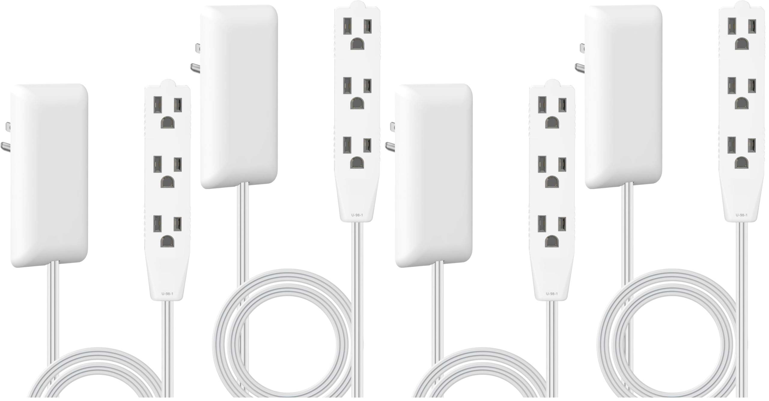 LIDER Flat-Face Outlet Extender with 3 Receptacles, Ultra-Thin Wall Plate Plug with Cord Extender and 3-Outlet Power Strip, 3ft Cord, LWE3-315-W2P, 1625W, ETL Listed, Matte White, 4-Pack