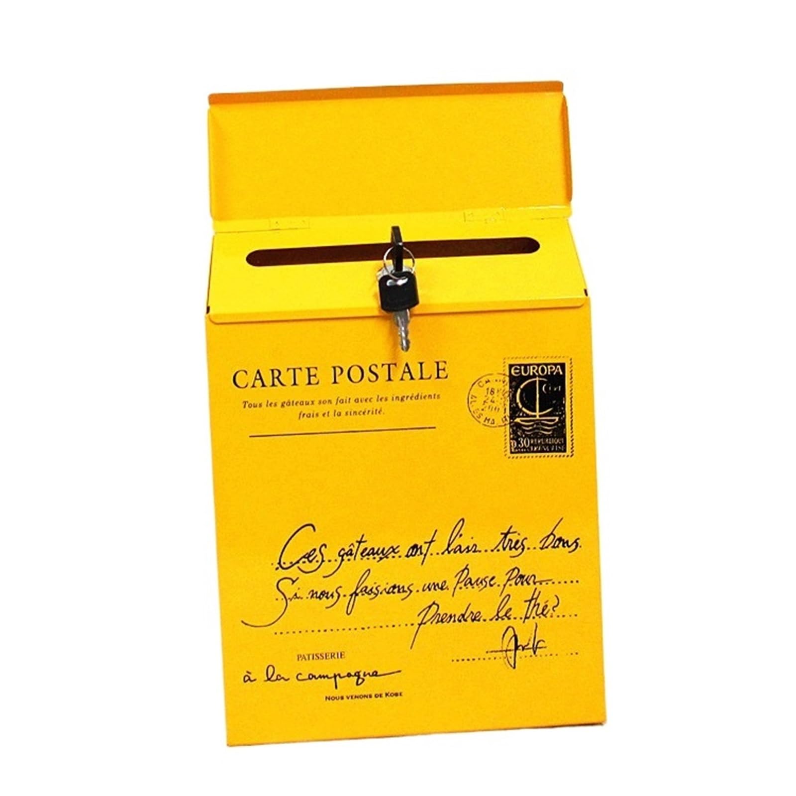 Locking Mail Box for Outside, Decorative Iron Wall Mount Mailbox & Magazine Holder Outdoor Multicolor(Yellow Type 2)