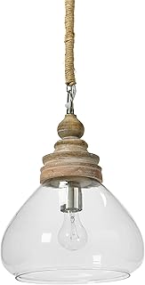 Creative Co-Op Glass and Mango Wood Ceiling Pendant Light