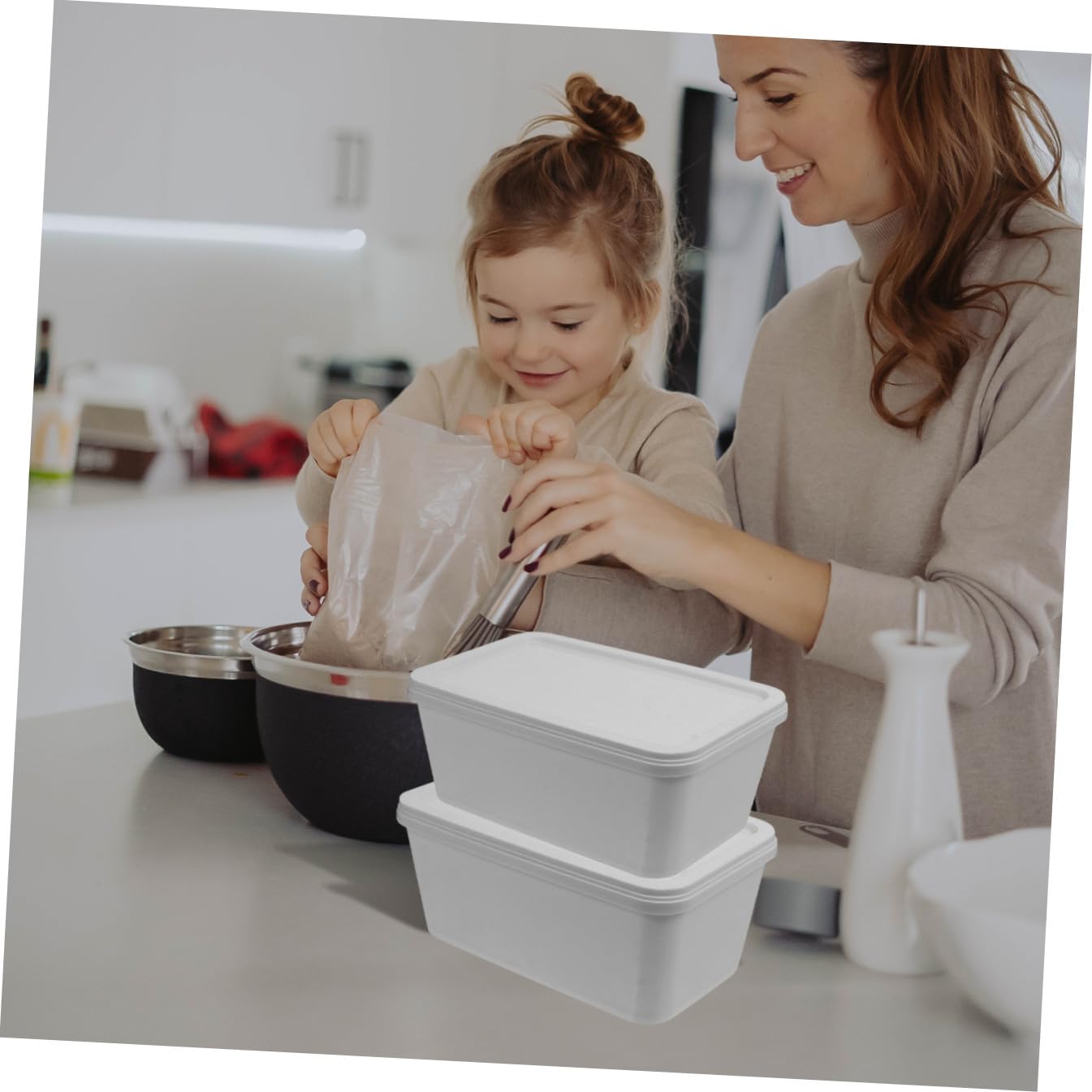SOLUSTRE Eiscremebox 2 Stück 3 Liter Weiß Kunststoff für Gefrierfach