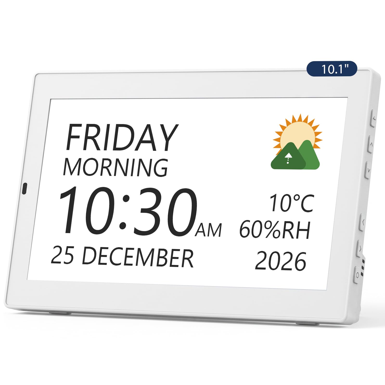 ROCAM Reloj Digital de 10 Pulgadas, Despertador Digital con Pantalla Grande, Calendario, 20 Alarmas y Recordatorios, 18 Tonos de Llamada, 12 Temas, Temperatura y Humedad, Álbum de Fotos USB y SD