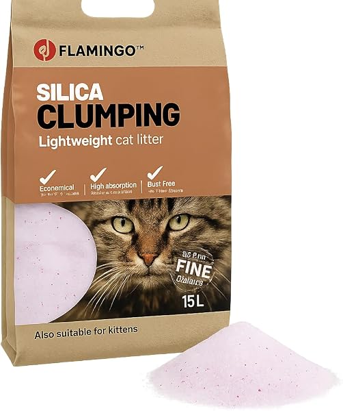 Flamingo lettiera per gatti - lettiera silicio per gatti -Silicio Granulato Medio - 5L (Fino a 6 Settimane)- Ultra Assorbente - Super leggero, senza polvere e di durata extra lunga! - 5