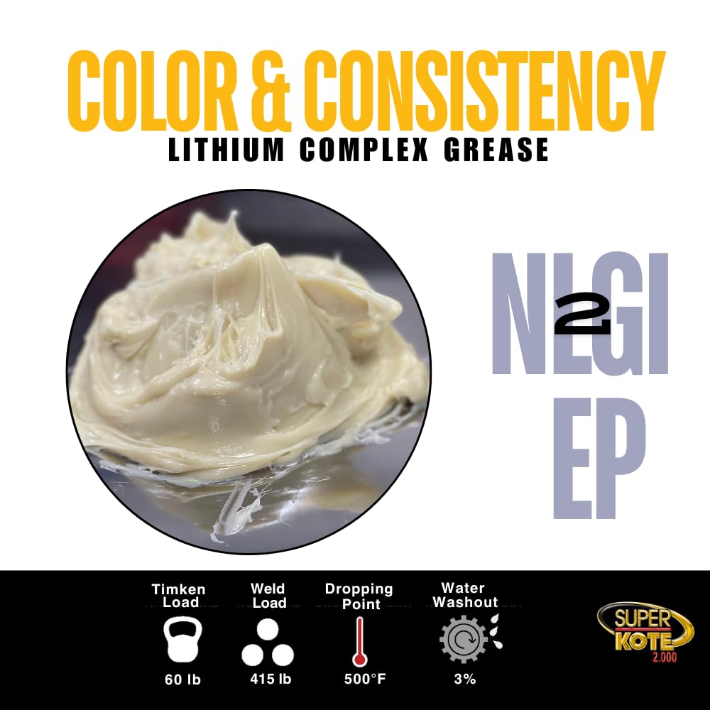 Lithium Complex Grease | Lubricant | Superkote 2000 Multipurpose | NLGI 2 | EP | High Temp | Automotive | Construction | Industry | Gear | Wheel Bearing | Axle | Ball Joint | White | 35 LB Pail