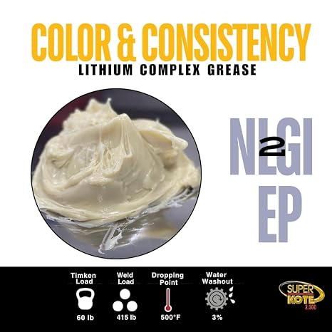 Lithium Complex Grease | Lubricant | Superkote 2000 Multipurpose | NLGI 2 | EP | High Temp | Automotive | Construction | Industry | Gear | Wheel Bearing | Axle | Ball Joint | White | 35 LB Pail