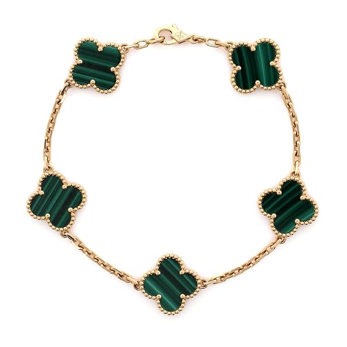 Van Cleef & Arpels, Pre-Loved Vintage Alhambra 5 Motifs Bracelet 18K Yellow Gold and Malachite, Yellow Gold