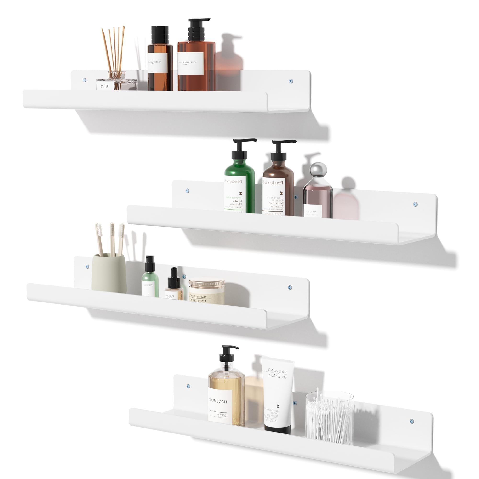 Eidoct Floating Shelves White, 4 Pack Shelves for Wall 15" Picture Ledge Display
