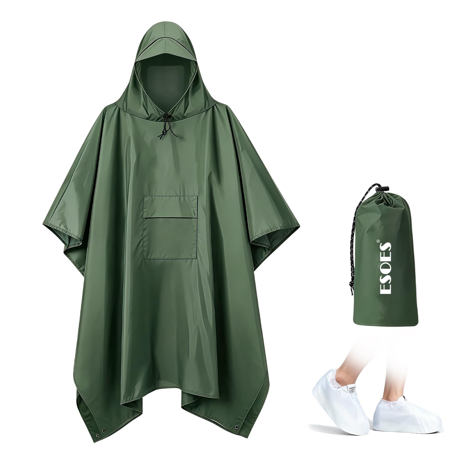 Esoes Poncho impermeable ligero hombre y mujer, chaqueta impermeable multiusos para actividades al aire libre con capucha, bolsa plegable y cubrezapatos