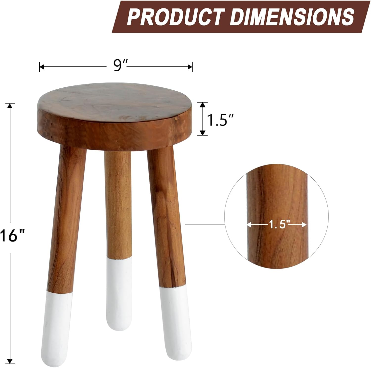 Teak 11.8” Round Dip Dyed Teak Stool | Wood Accent Side Table | Wood Plant Stand (24" Tall)