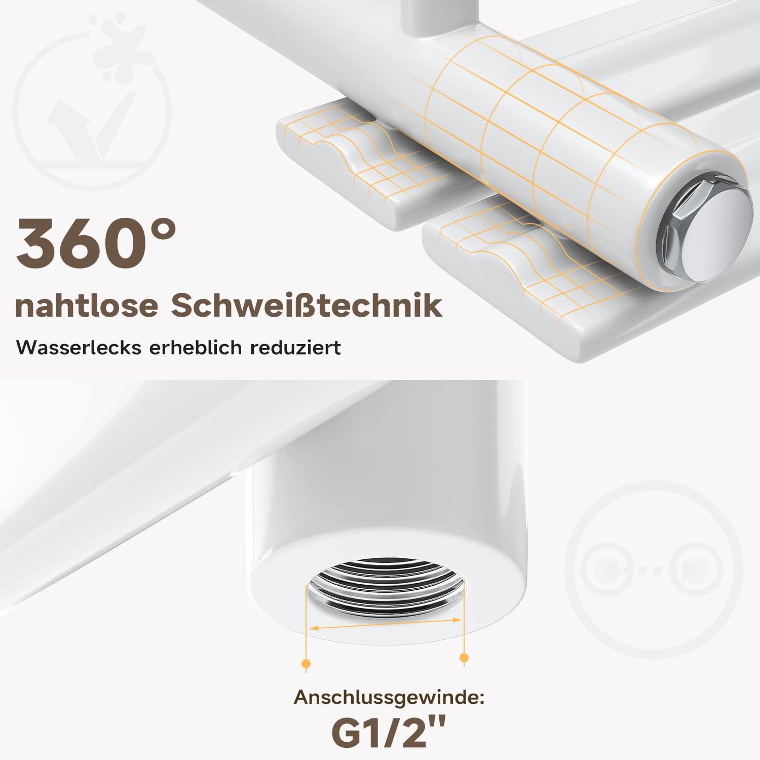 SONNI Scaldasalviette elettrico da bagno, 1000 x 500 mm, bianco, con barra riscaldante WiFi, 600 Watt, piatto, scaldasalviette elettrico, con elemento riscaldante intelligente per radiatori da bagno