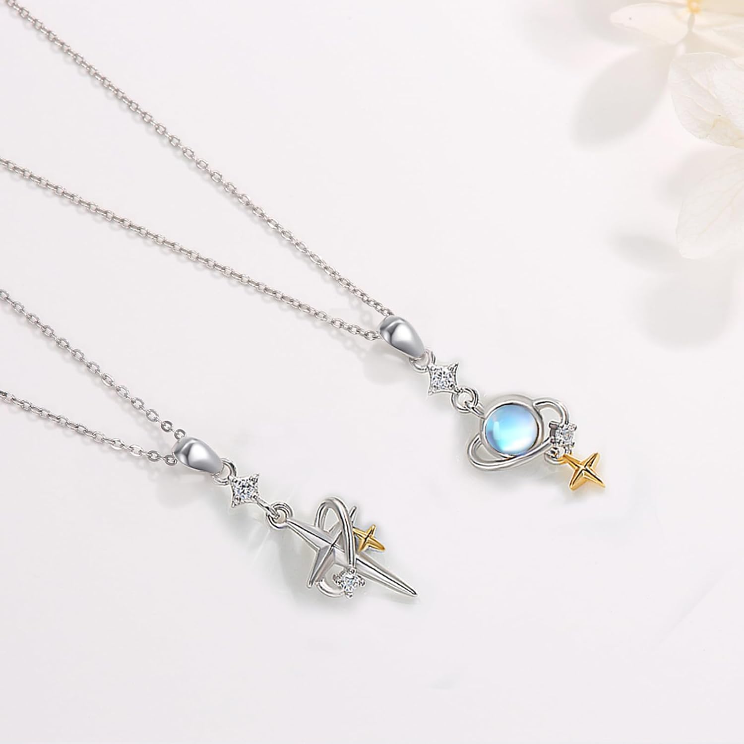 Star Necklace for Women Girls 925 Sterling Silver Star Moonstone Pendant Necklace Infinity/Round Spin Star Necklace Star Jewelry Gifts for Women Girls - Image 3