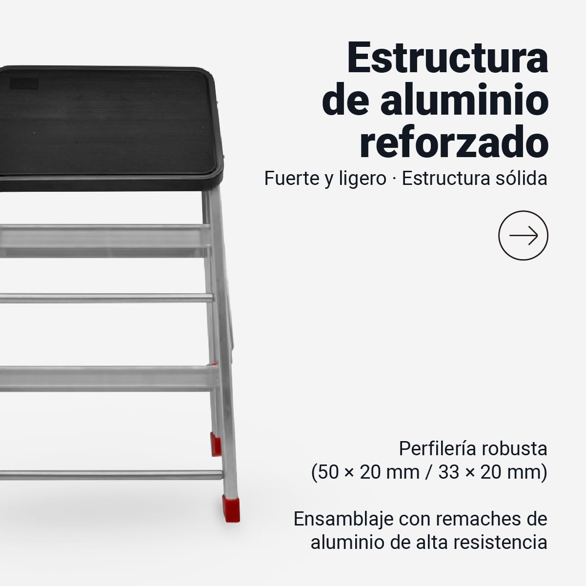 UniversalBlue Taburete Plegable de Aluminio Reforzado, 3 Peldaños, 58x45x45 cm, Estructura Estable para Cocina y Tareas Domésticas, Color Aluminio (3 Peldaños)
