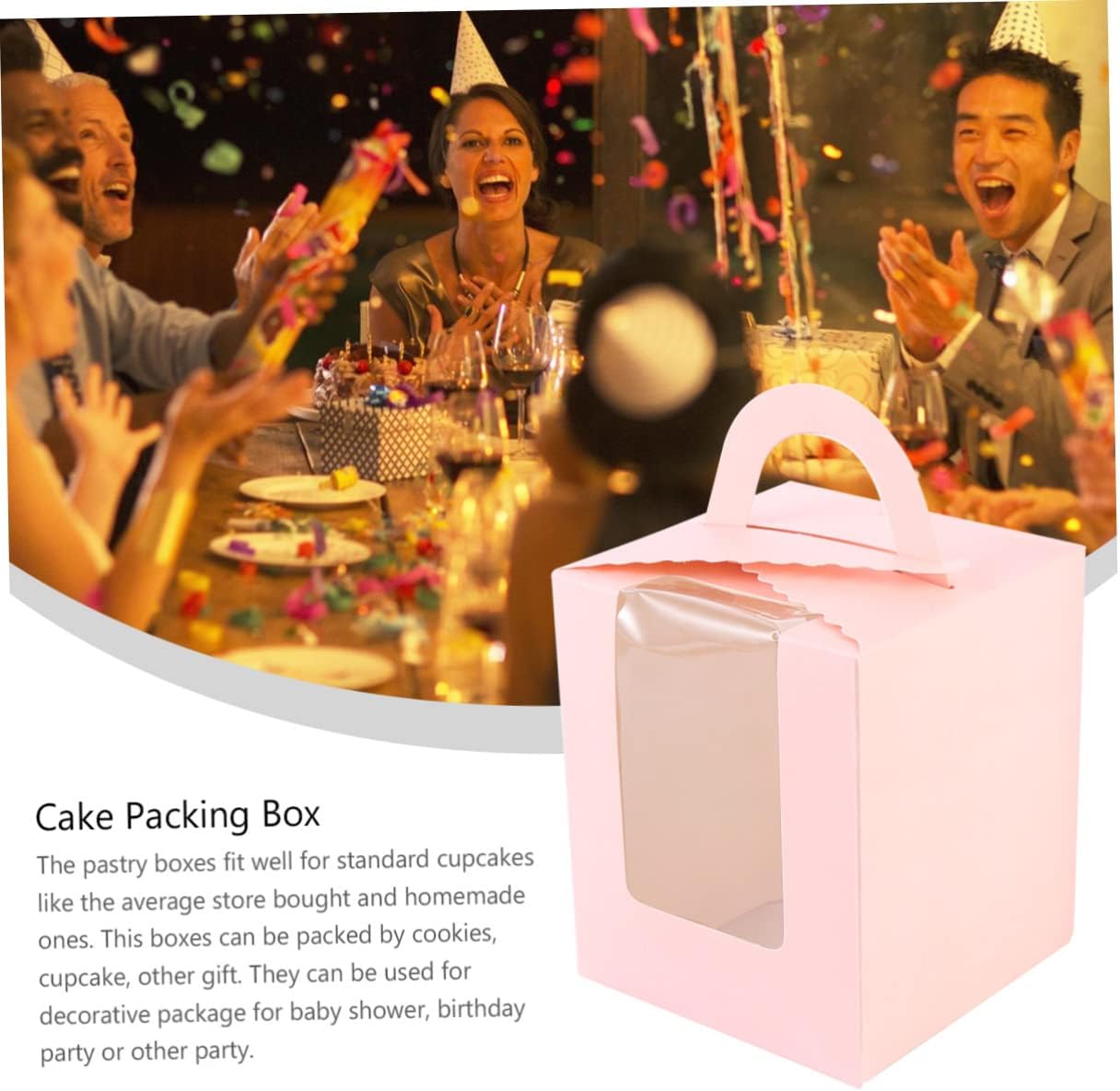 Unomor 50pcs Muffin Holder Paper Cake Box Decorative Cupcake Container Window for Parties Showers and Desserts Baking Boxes Secure Packaging for and Treats