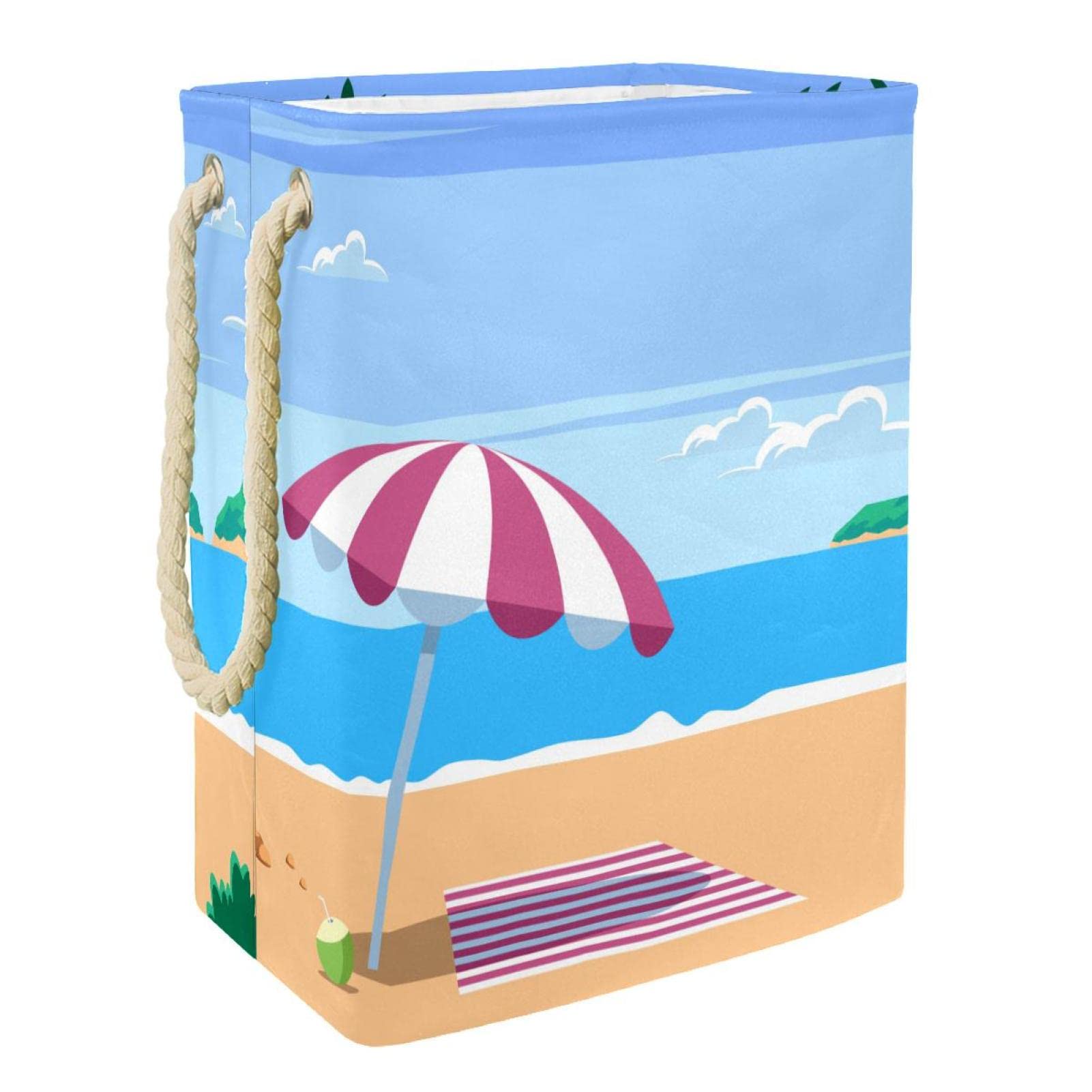 Cesta impermeable para la ropa sucia, cesta de ropa sucia con asa, patrón de playa y paisaje