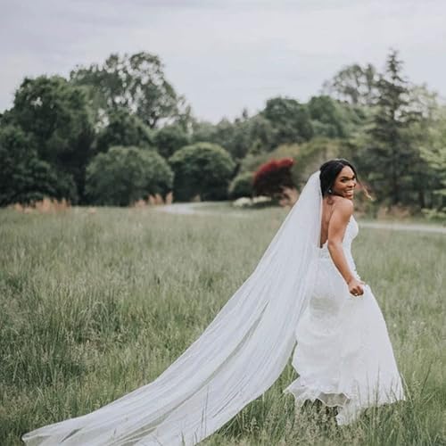 Miniatura 4 de CASDRE Velo de novia de 1 nivel de longitud de la capilla velo de novia largo velo catedral con borde cortado con peine (118 pulgadas W-118 L)