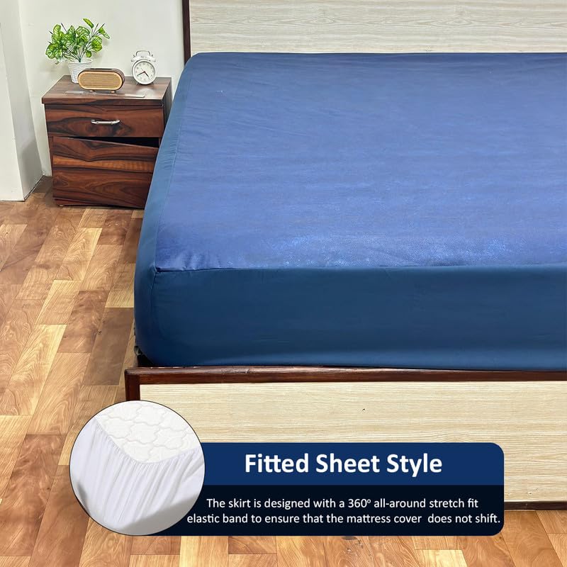 Image of Premium 100 Percent Waterproof Mattress Protector with Elastic Non-Woven | Hypoallergenic Mattress Cover Soft Elastic Bed Protector for Single Size Bed 48x72 Inch Fit On 10 Inch 4X6 Feet, Navy Blue