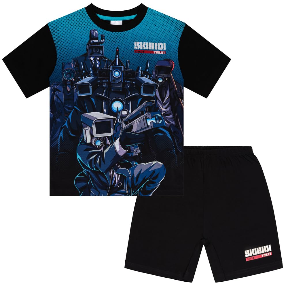 SKIBIDI TOILET Boys Pyjamas Set Kids Short Sleeve Top & Shorts Nightwear Ages 7-13 Years (7-8) Black