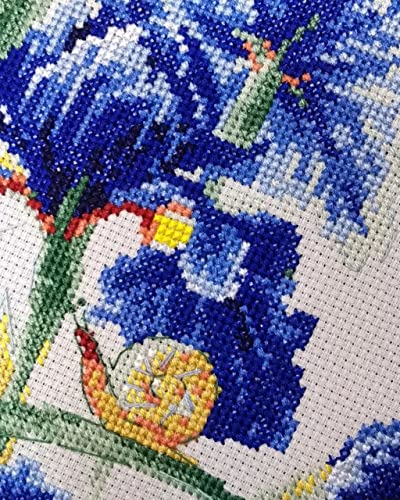 Image of RIOLIS - Blue Irises 2102, Cross Stitch Kits 11 inch x 11 inch, Cross Stitch Kits for Adults, Floral Counted Cross Stitch Kits, Embroidery Kit for Beginners & Advanced, Crossstitching Kits
