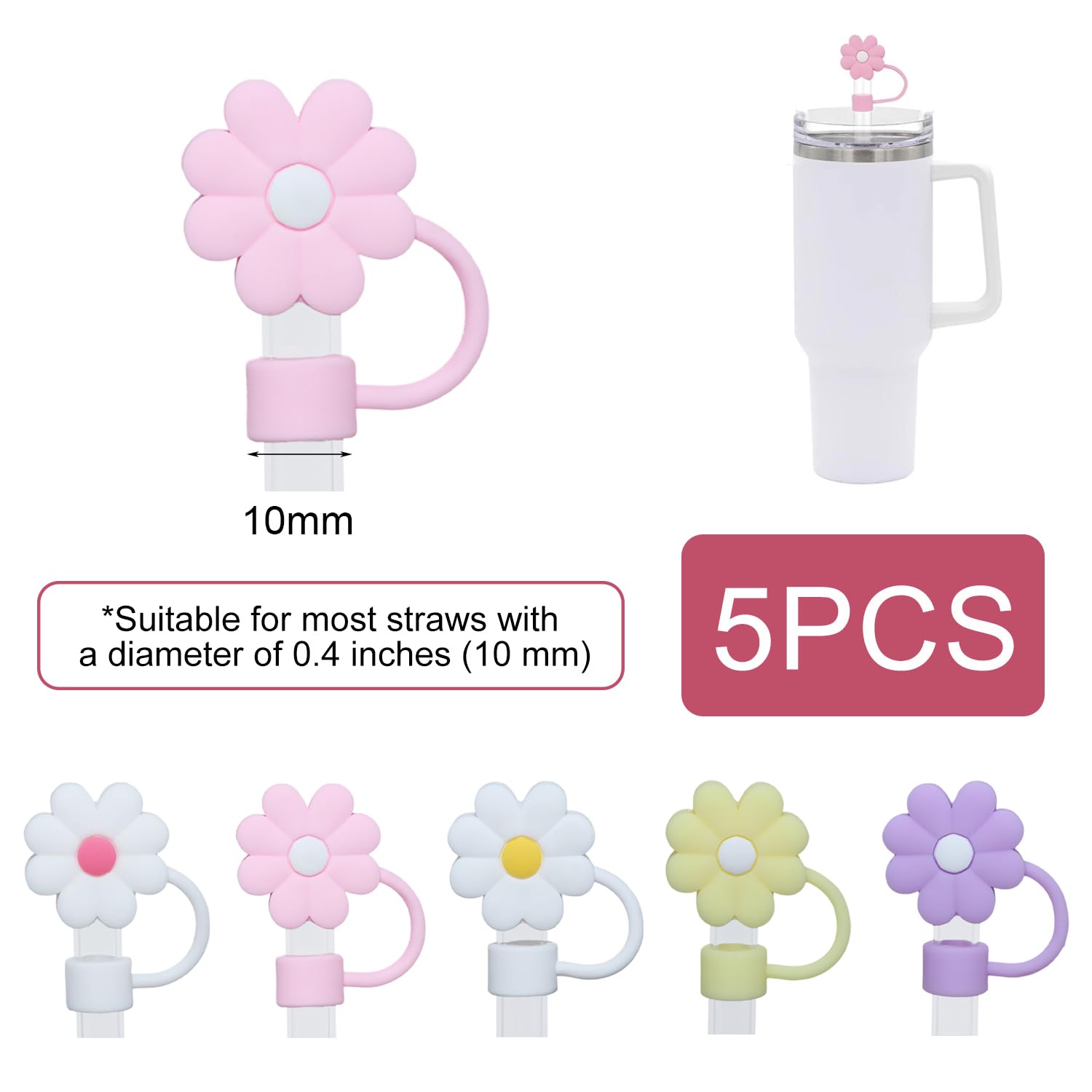 6 Tapas De Silicona Para Pajitas - Ajuste Perfecto Para Stanley Cup (10 Mm), Antipolvo, 6 Diseños De Estrellas Y Nubes, Reutilizables Y Fáciles De Limpiar