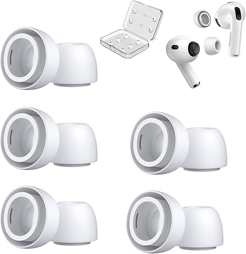 Miniatura 8 de 5 pares de almohadillas de repuesto para AirPods Pro 3 de silicona con bolígrafo limpiador y caja de almacenamiento portátil, color blanco (puntas