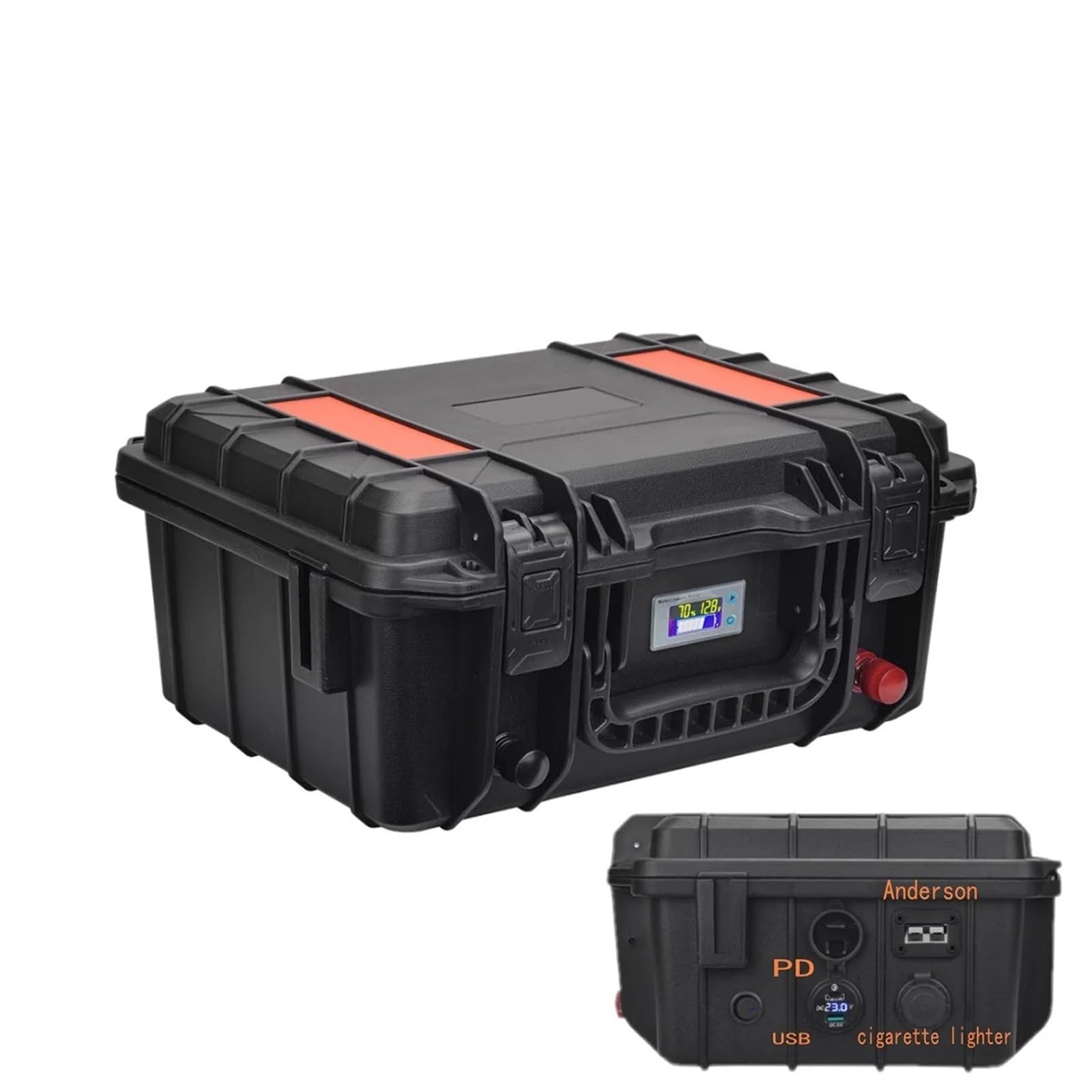 Akumulator Lifepo4 12,8 V, 100 Ah, 120 Ah, akumulator LiFePo 4 12,8 V, 4S1P z BMS, zasilanie zewnętrzne, czarny/pomarańczowy (OG 100Ah Bluetooth)
