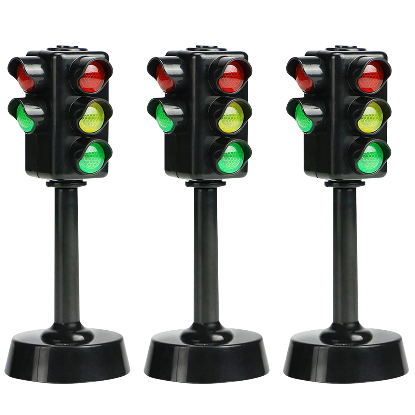 Licsaliwe LED Toy Traffic Lights for Kids 3PCS – Mini Toy Road Signs with Horn Sound Early Education Stop Signs Traffic, 4.7 Inch