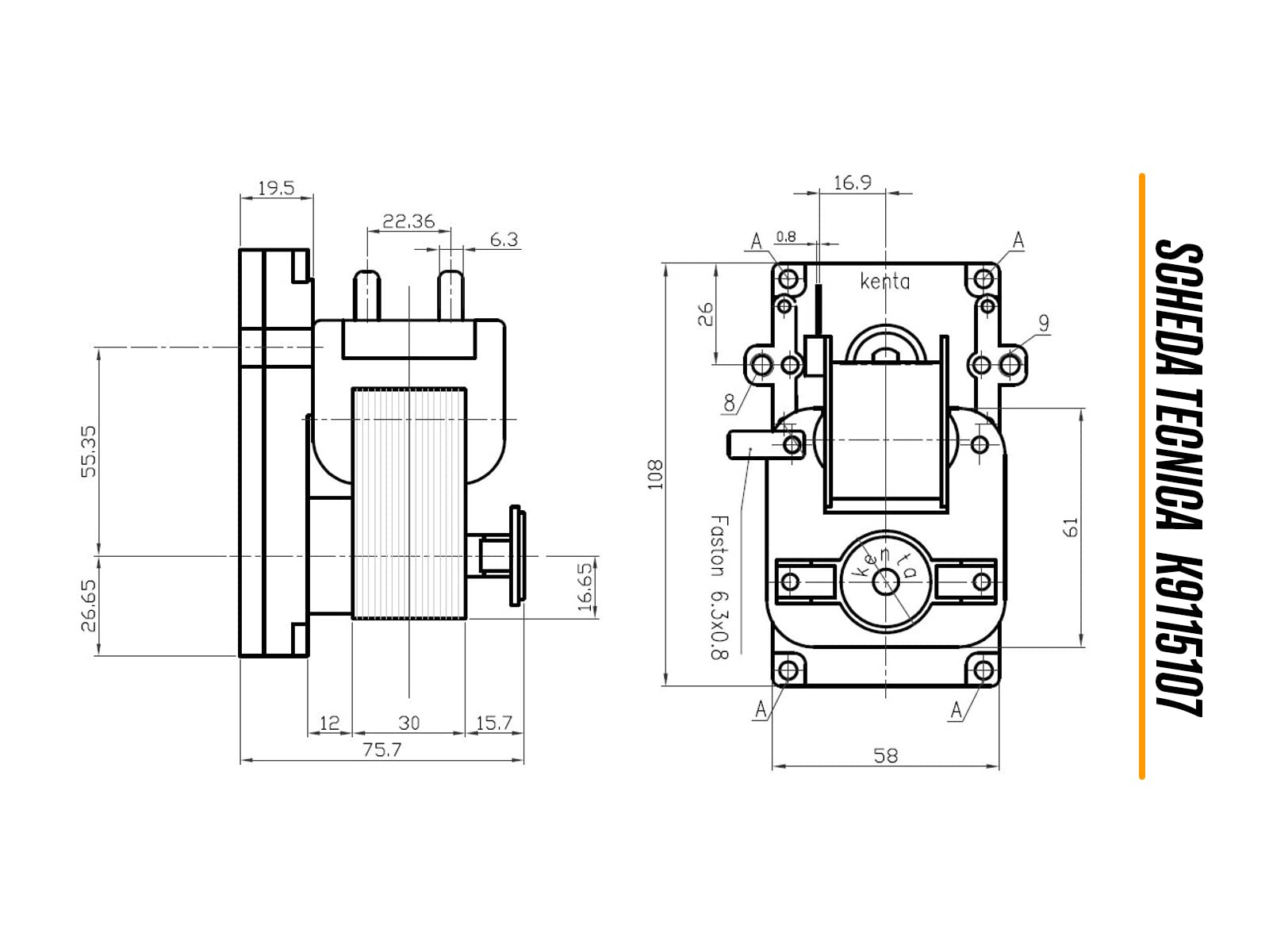 ERICAMBI, Motoriduttore K9115107 Kenta serie 911 per Stufe a Pellet, Velocità 2,5rpm, Pacco Lamellare 30mm, Ø Albero 8,5mm, Senso di Rotazione Oraria, Spianatura Doppia