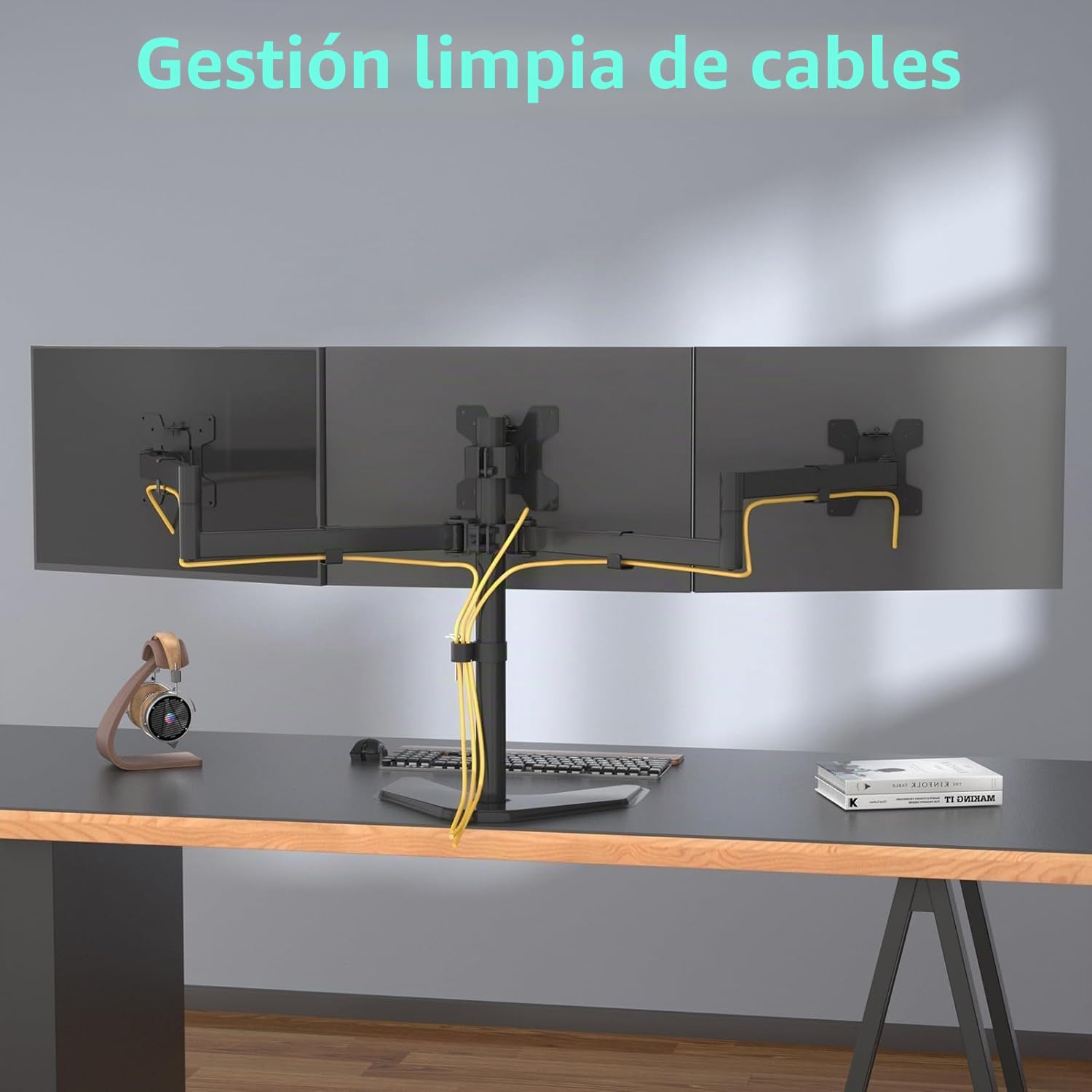 WALI Soporte Triple para Monitor de hasta 27 Pulgadas, Brazo articulado Independiente para Monitor Triple con inclinacin giratoria, Brazo Ajustable de 3 monitores soporta hasta 10 kg, VESA 75 y 100