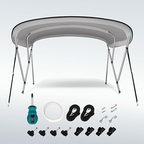Miniatura 7 de KING BIRD Toldo Superior de Barco Bimini de 3-4 Arcos Protección Solar Toldo de Barco Impermeable Marco de Aluminio Inoxidable de 1 Pulgada 46" de