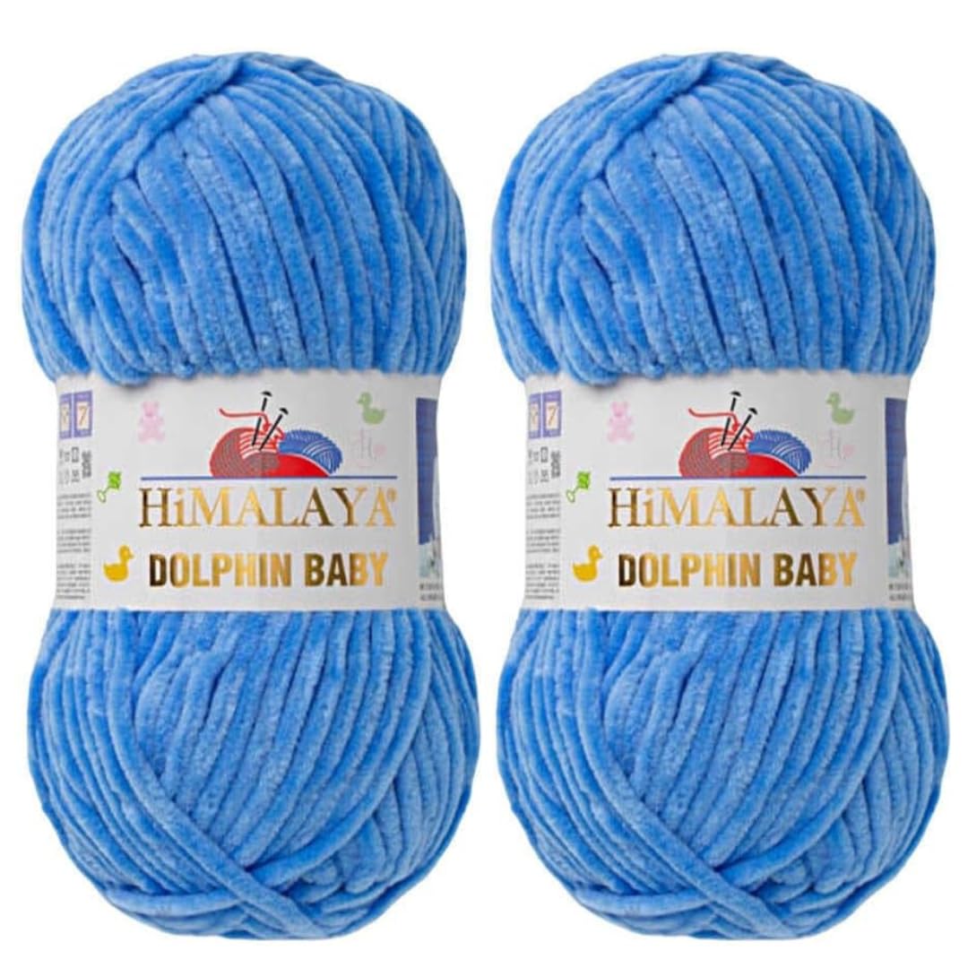 Himalaya Dolphin Baby Yarn 2 X 100g Skeins Super Bulky Yarn for Knitting/Crochet Ideal for Cardigans Shawls Blankets Hats and Home Textiles (2, 80327 SEA Blue)