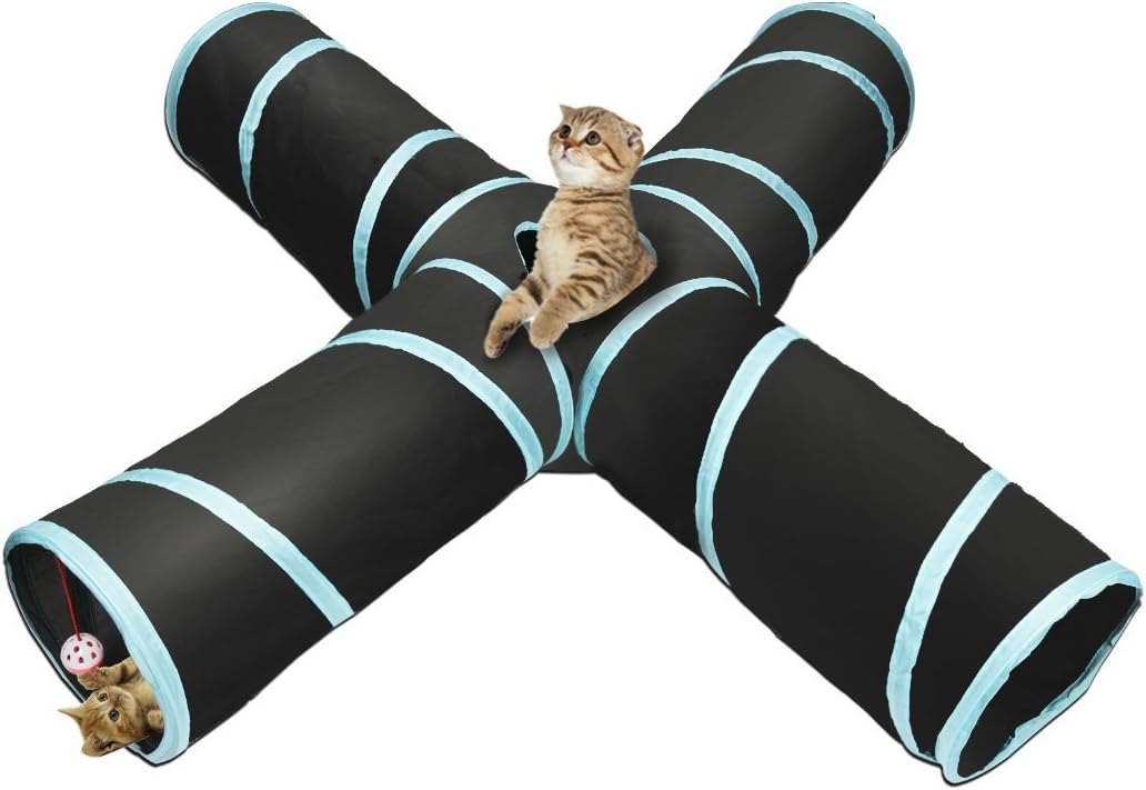Cat Tunnel Pet Toy Tunnel 4 Way Collapsible Cat Tube Crinkle Pop Up Tunnel Set Pet Toys