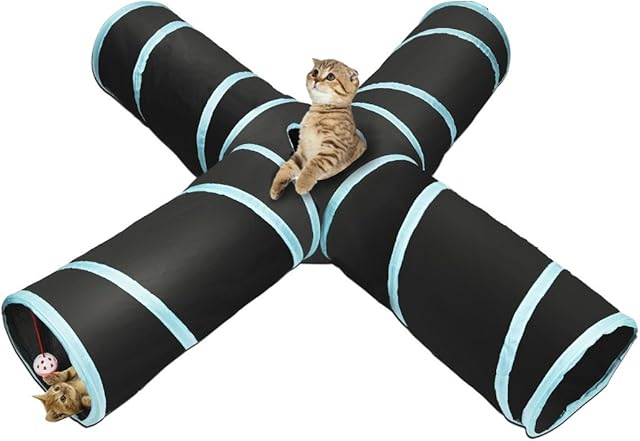 Cat Tunnel Pet Toy Tunnel 4 Way Collapsible Cat Tube Crinkle Pop Up Tunnel Set Pet Toys