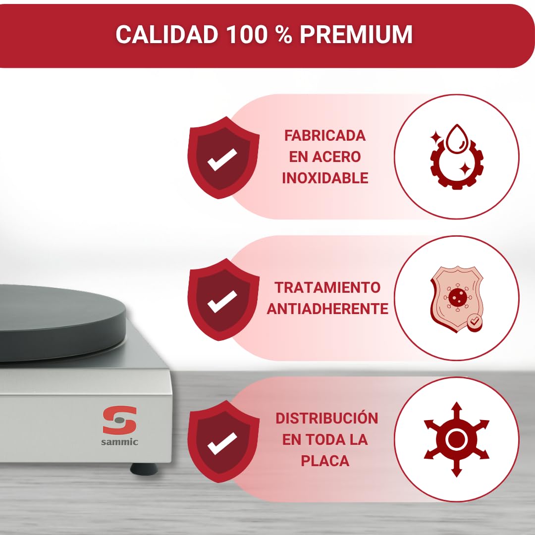 YOMMAK Crepera Electrica Profesional Sammic CE-135 | Sarten Crepes Acero Inoxidable sin Recubrimientos | Maquina Tortitas Pancakes Dinámica Para Uso Industrial o Doméstico | Panquequera Electrica