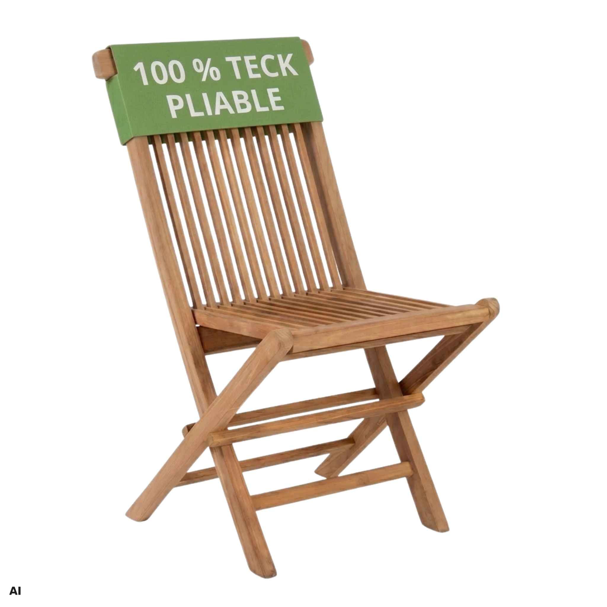 MR. DEKO Langton Fauteuil Pliant Teck Massif | Chaise de Jardin sans Accoudoirs | Siège Pliable Gain de Place Terrasse Balcon Extérieur | Bois Intempéries 120kg | 53x43x89cm
