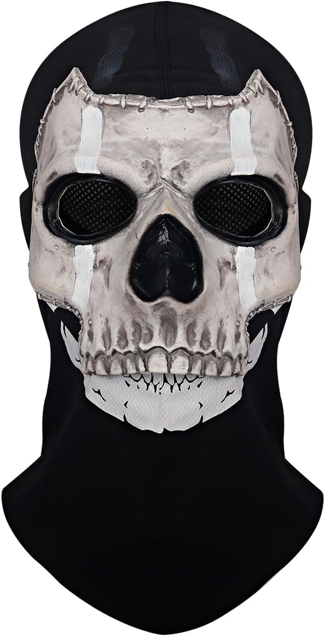 Joukavor Adult Scary Half Skull Face Mask Full Head MW2 Balaclava Creepy Ghost Mask for Cosplay Halloween Costume Horror Prop