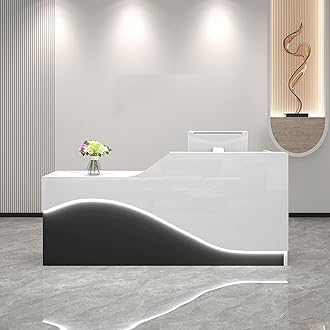 Front Desk Reception Counter, Modern Retail Counter for Checkout Office/Beauty Salon/Lobby, White+Black, 47.24/55.11*23.62*29.52 inches