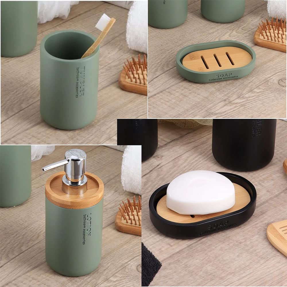 PLUS HOME Juego de baño 4 Piezas Incluye escobilla,dispensador,Vaso,jobonera.Color Verde