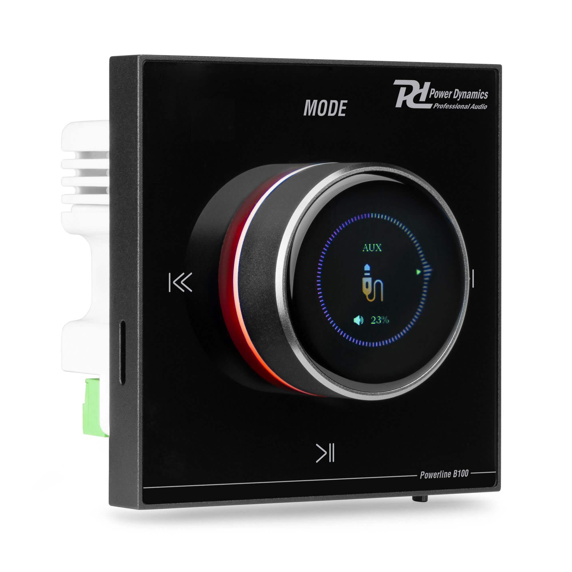 Power Dynamics Powerline B100BSet Amplificateur Mural Stéréo 4x25W Noir avec 4 Enceintes de Plafond 6,5" Blanches, Installation Discrète, Idéale Maison et Pro