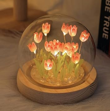 LED Tulip Table Lamp DIY Handmade Night Light,Handmade Tulip Night Light DIY LED Tulip Lamp,Gift Desktop Ornament,Home Ornament Pink,10 Flowers