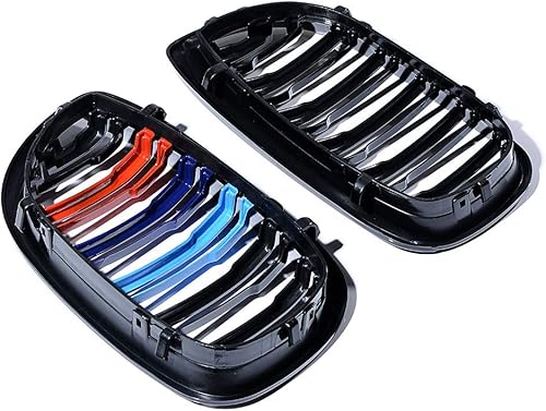 Miniatura 4 de Compatible con E46 LCI Facelift serie 3 Coupe Cabriolet '03-'06 de 2 puertas, 1 par frontal negro brillante M-Color Hood Kidney Grill (doble línea)