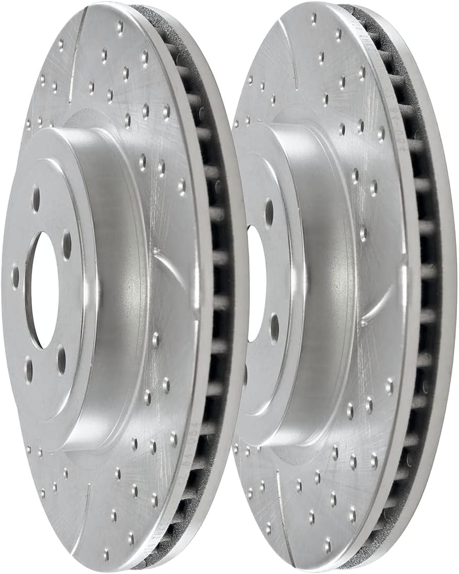 AutoShack Front Drilled & Slotted Brake Rotors | Replacement for 2005-2008 Dodge Magnum 2006-2023 Charger 2009-2023 Challenger 2005-2023 Chrysler 300 | Zinc Coated | 2-PC Set | SilverShield Pro