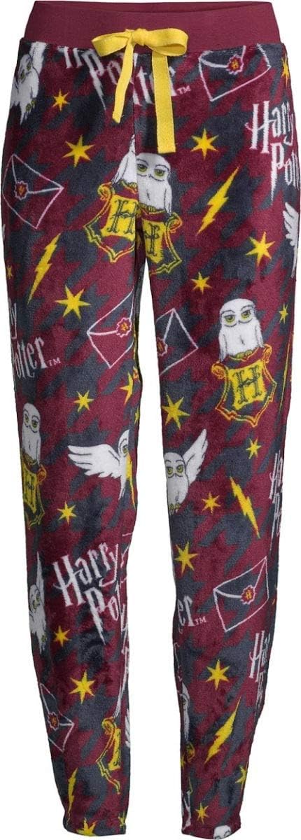 Richard Leeds International Women's Harry Potter Hedwig Superminky Fleece Jogger Sleep Pants, (3XL 22W/24W) Merlot