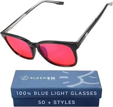 Sleep ZM Blue Light Glasses + Case for Sleep - 100% Red, Black Wayfarer