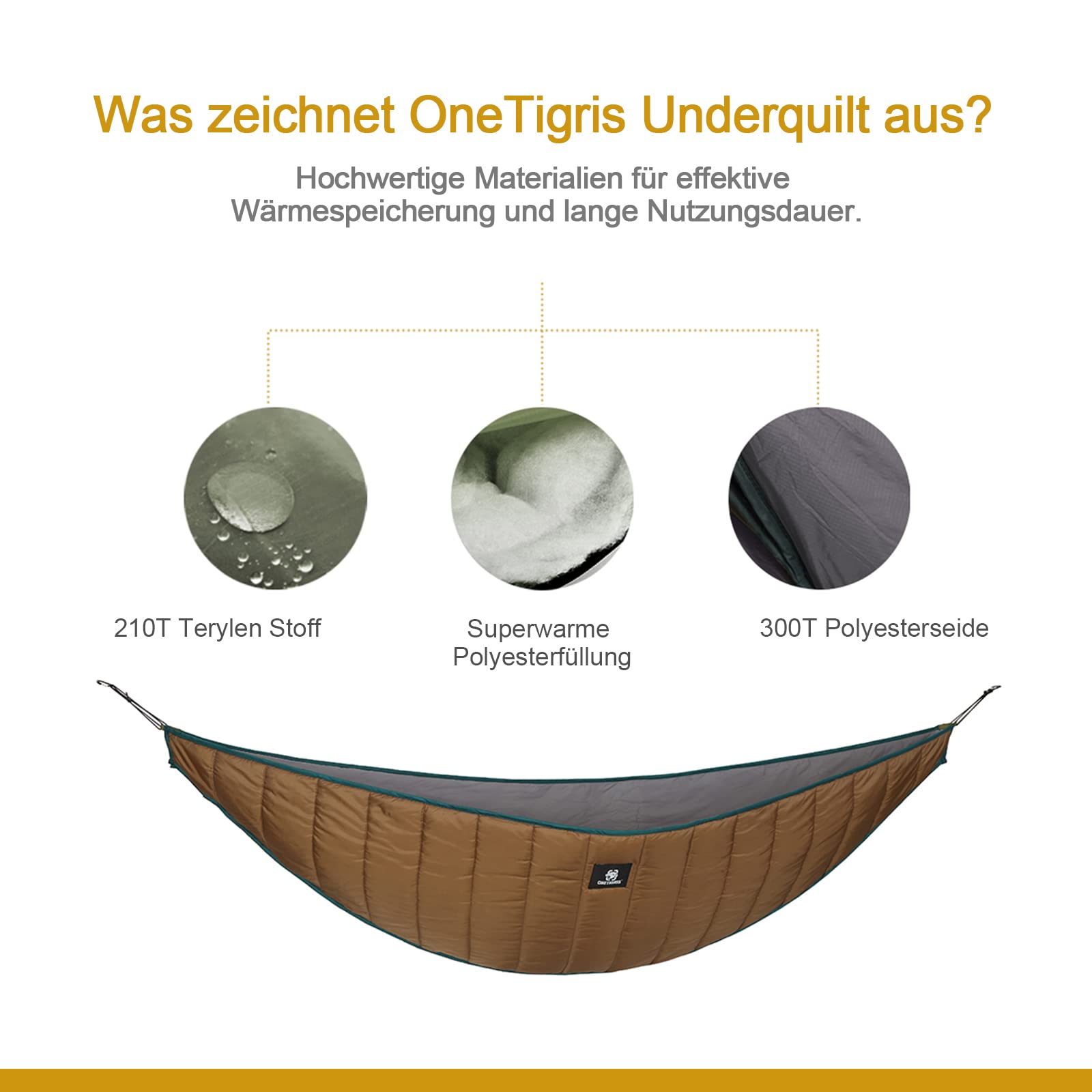 OneTigris Hamaca Underquilt Isomatto para hamacas, cubierta térmica ultraligera, senderismo, camping, 280 x 120 cm (marrón coyote)