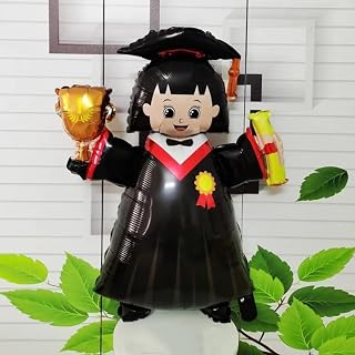 Atpata Funky 40-inch Grad Girl Foil Balloon in Cap & Gown with Trophy and Scroll - Perfect Decor for Happy Graduation Party Decoration, Congrats Grad Convocation Celebrations
