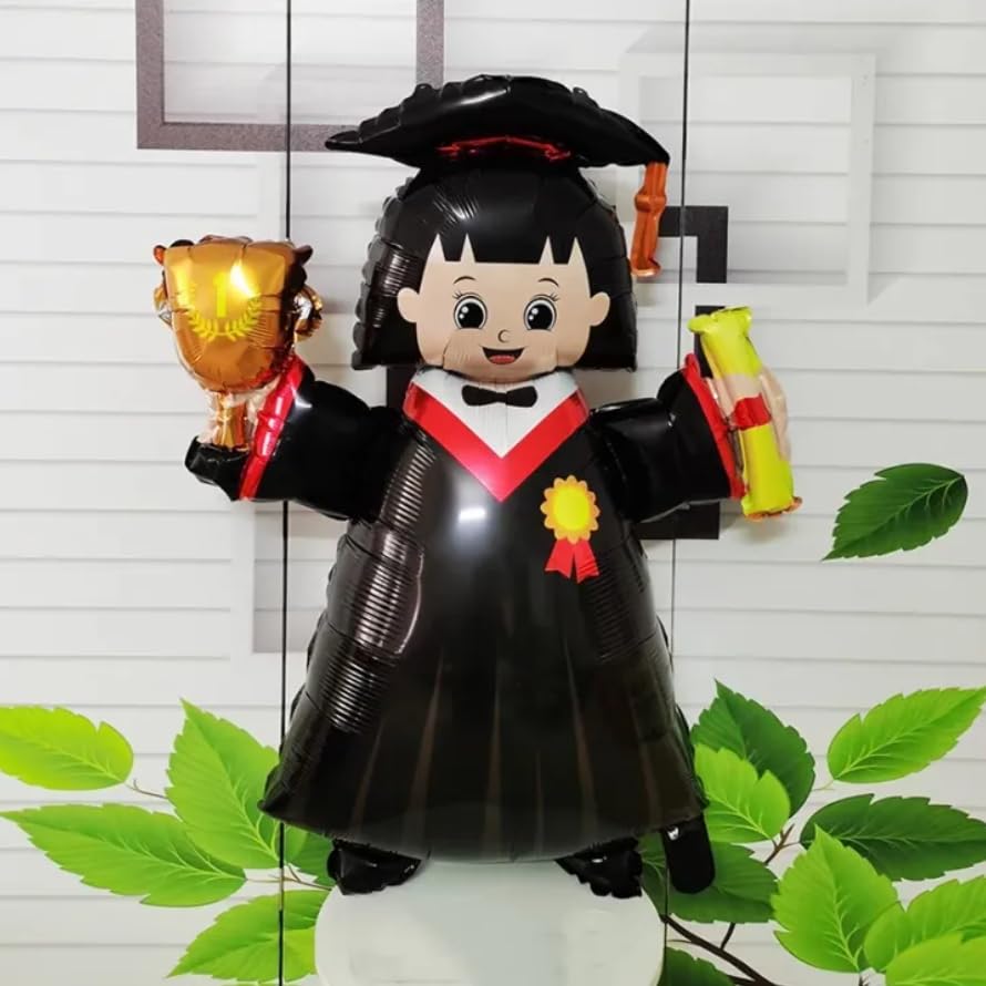 Image of Atpata Funky 40-inch Grad Girl Foil Balloon in Cap & Gown with Trophy and Scroll - Perfect Decor for Happy Graduation Party Decoration, Congrats Grad Convocation Celebrations