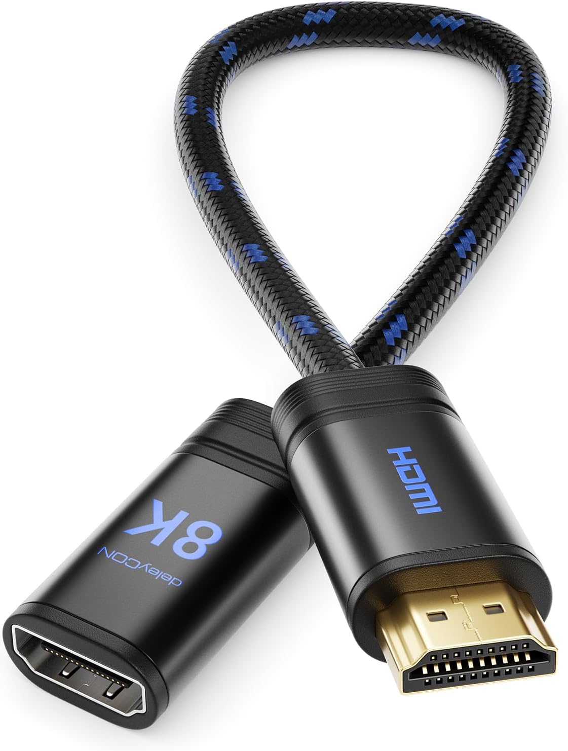 deleyCON 0,25m 8K HDMI 2.1 Przedłużacz do TV Stick - Kabel Przedłużający Krótki do TV, Monitor, PS4, PS5, Xbox, Dolby Atmos Soundbar EARC HDR10+ 48Gbps - 8K@60Hz, 4K@120Hz/144Hz, 2K@240Hz
