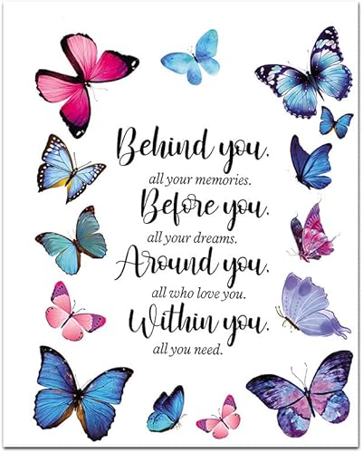 Póster de pared con citas inspiradoras de mariposas, póster de Behind You All Your Memories, regalos de graduación de Gtizry para hija, regalos