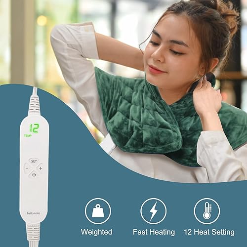 Miniatura 2 de HELLOMOTO Juego de 3 almohadillas térmicas con peso de regalo, incluye almohadilla térmica con peso de 18 x 22 pulgadas para hombros y cuello +