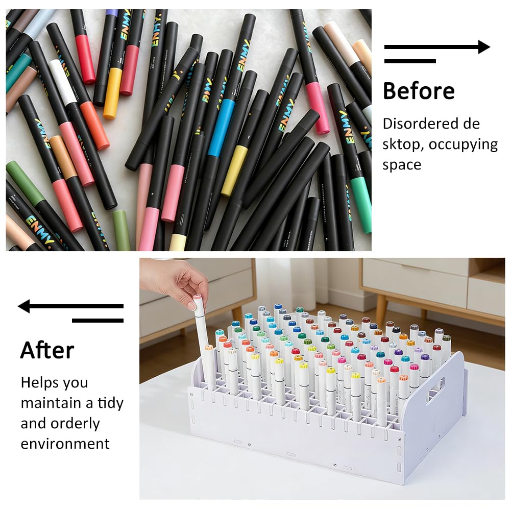 PH PandaHall Supporto organizer per pennarelli, 204 scomparti, in PVC bianco, per penne, matite, pennelli artistici, per casa, ufficio, studio, scrivania, uso artistico