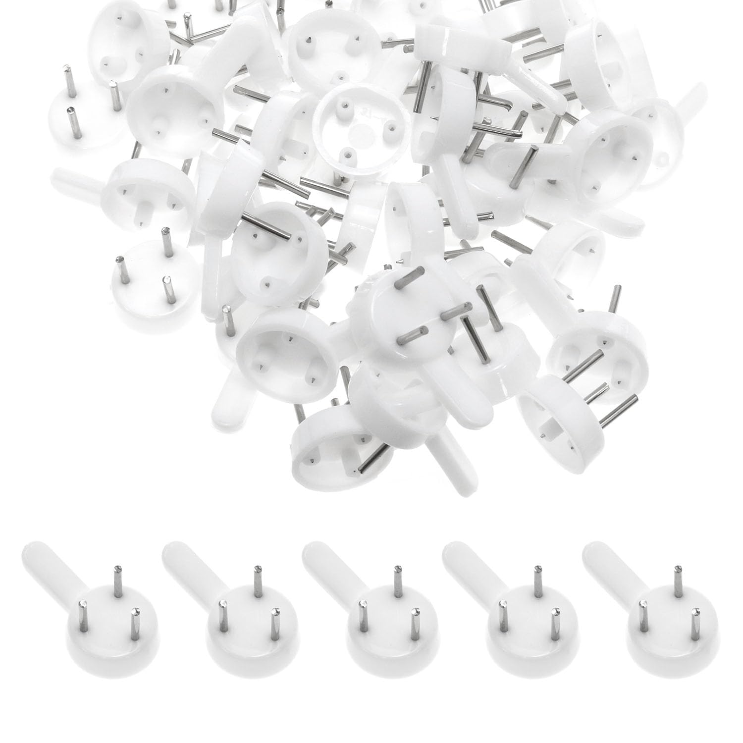 VAKTOK 50pcs Plastic Hardwall & Drywall Hooks, White, Lightweight, Strong, Traceless, for Photo Frames, Paintings, Decorations, 0.6g, 50 Count